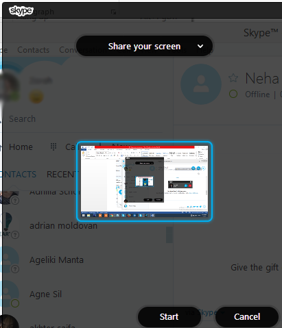 Skype Screen Share Click Start